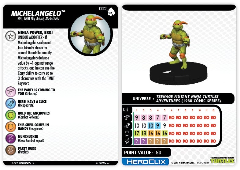 Heroclix TMNT Series 3 Shredder's Return Michelangelo #002 Common w/ Card 