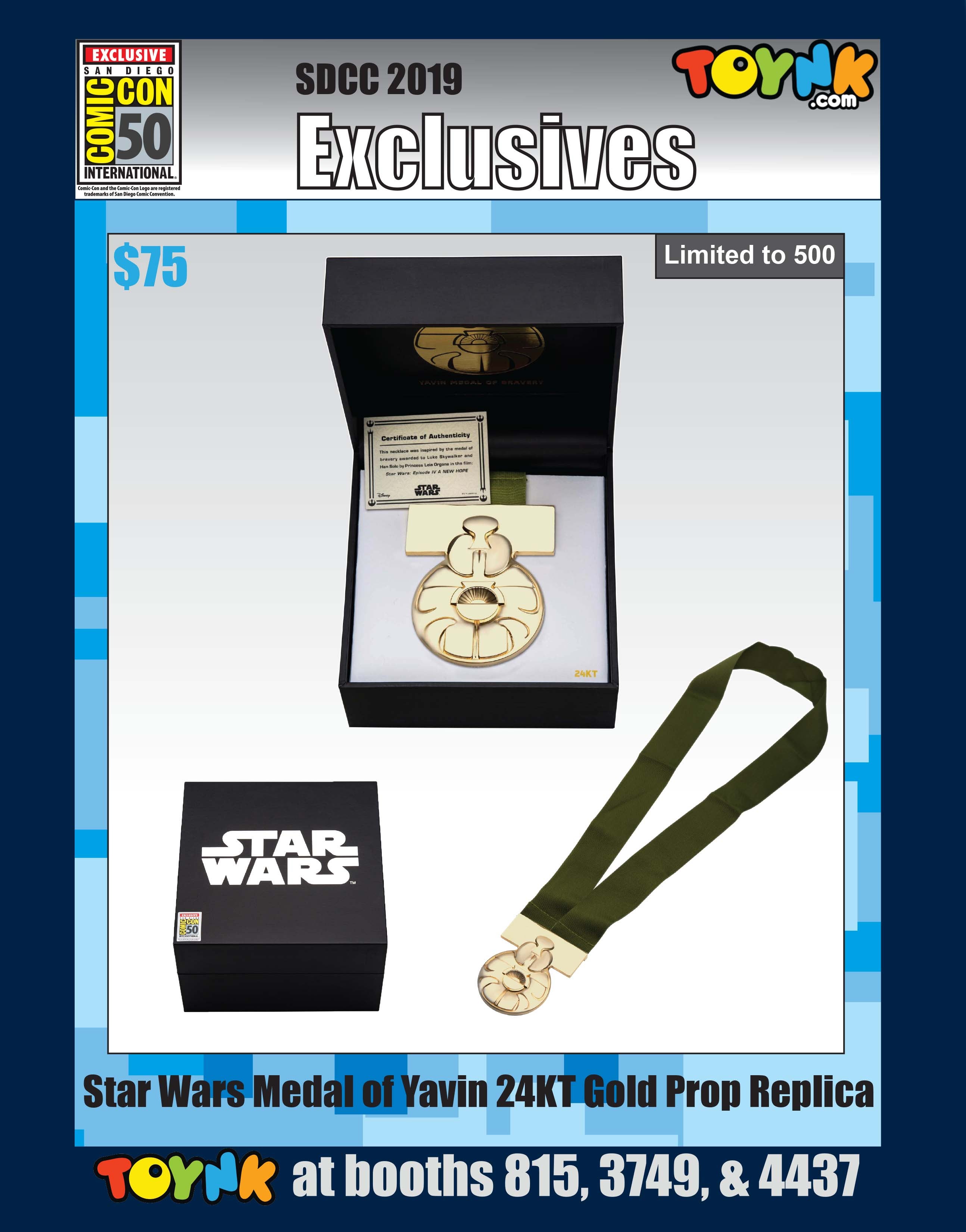 SDCC19 starwars medal of yavin 24kt 1