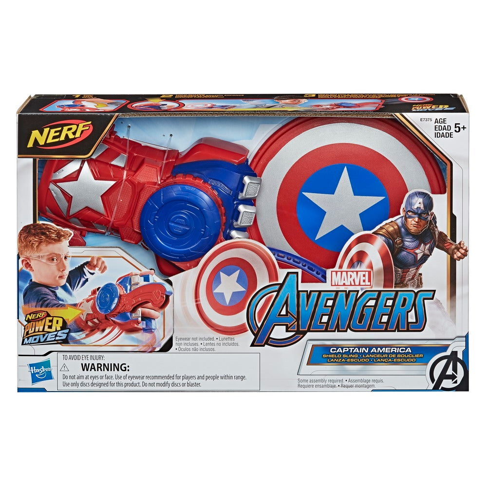 NERF POWER MOVES MARVEL AVENGERS CAPTAIN AMERICA SHIELD SLING - in pck