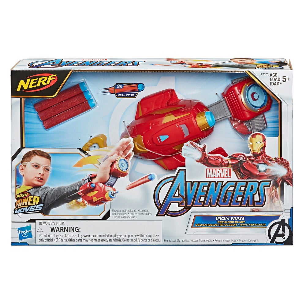 NERF POWER MOVES MARVEL AVENGERS IRON MAN REPULSOR BLAST GAUNTLET - in pck